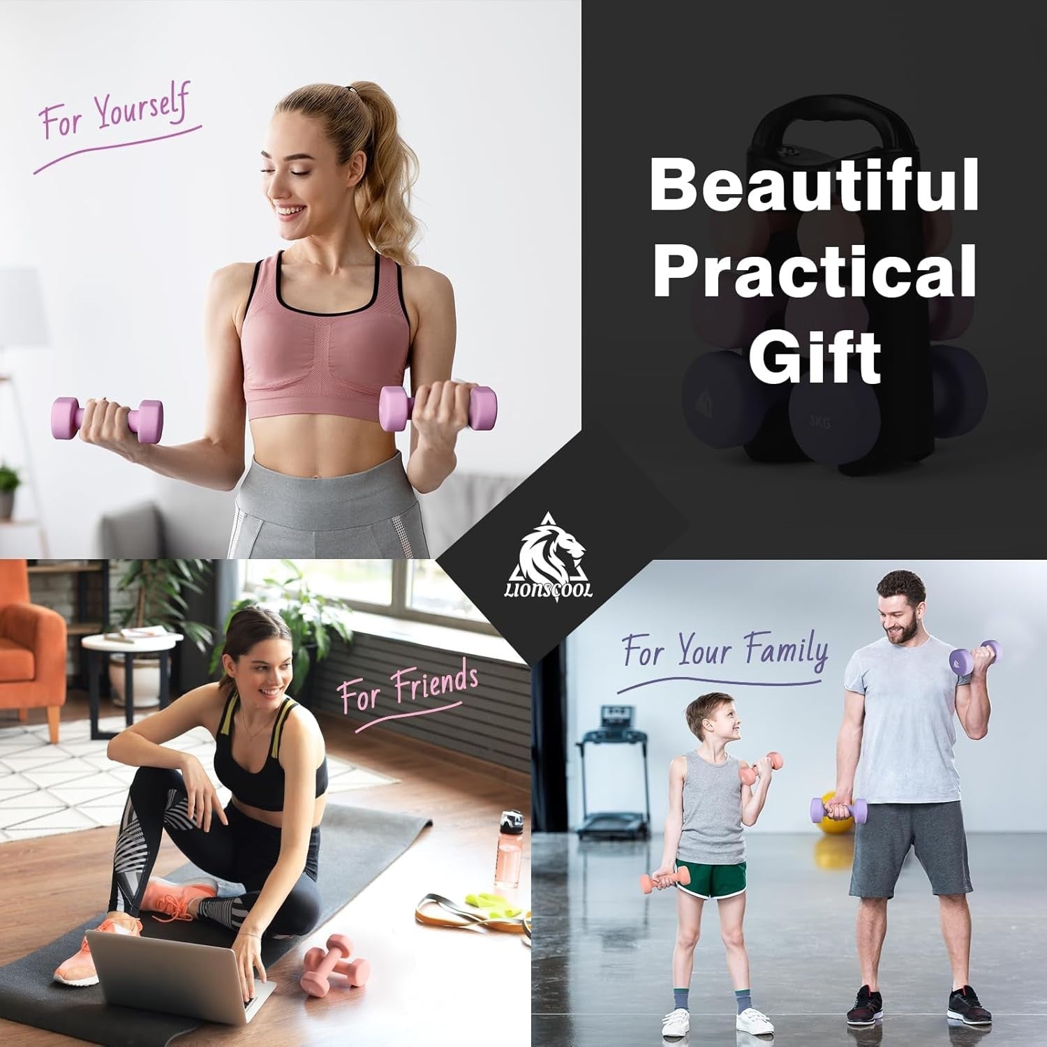 Portable Neoprene Dumbbell Set 1-3KG with Rack – Home Gym Fitness Workout