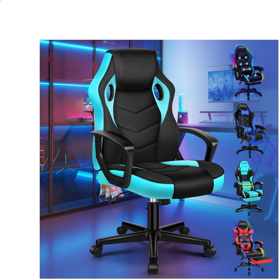 Ergonomic Gaming Chair Racing Swivel Desk Chair Mesh PU Cyan