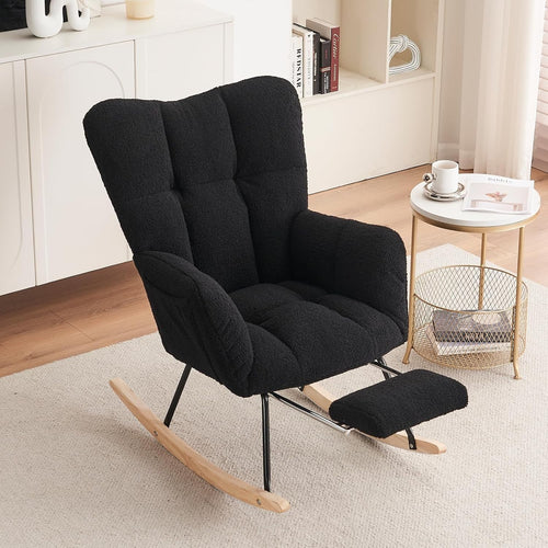 Ergonomic Nursing Rocking Chair with Footstool, Cozy High Back Armchair