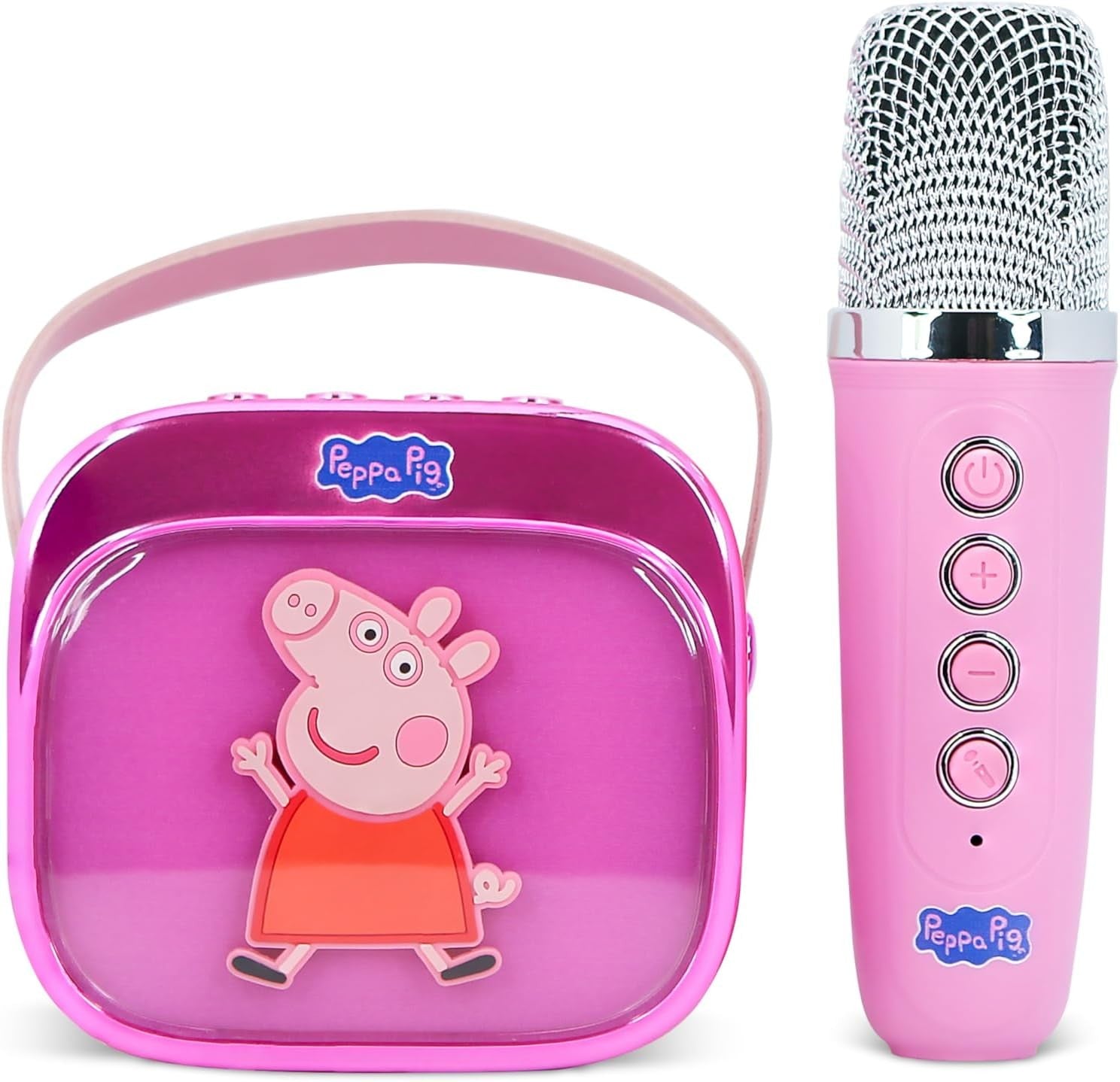 Pink Mini Karaoke Speaker with Wireless Mic LED Lights Bluetooth
