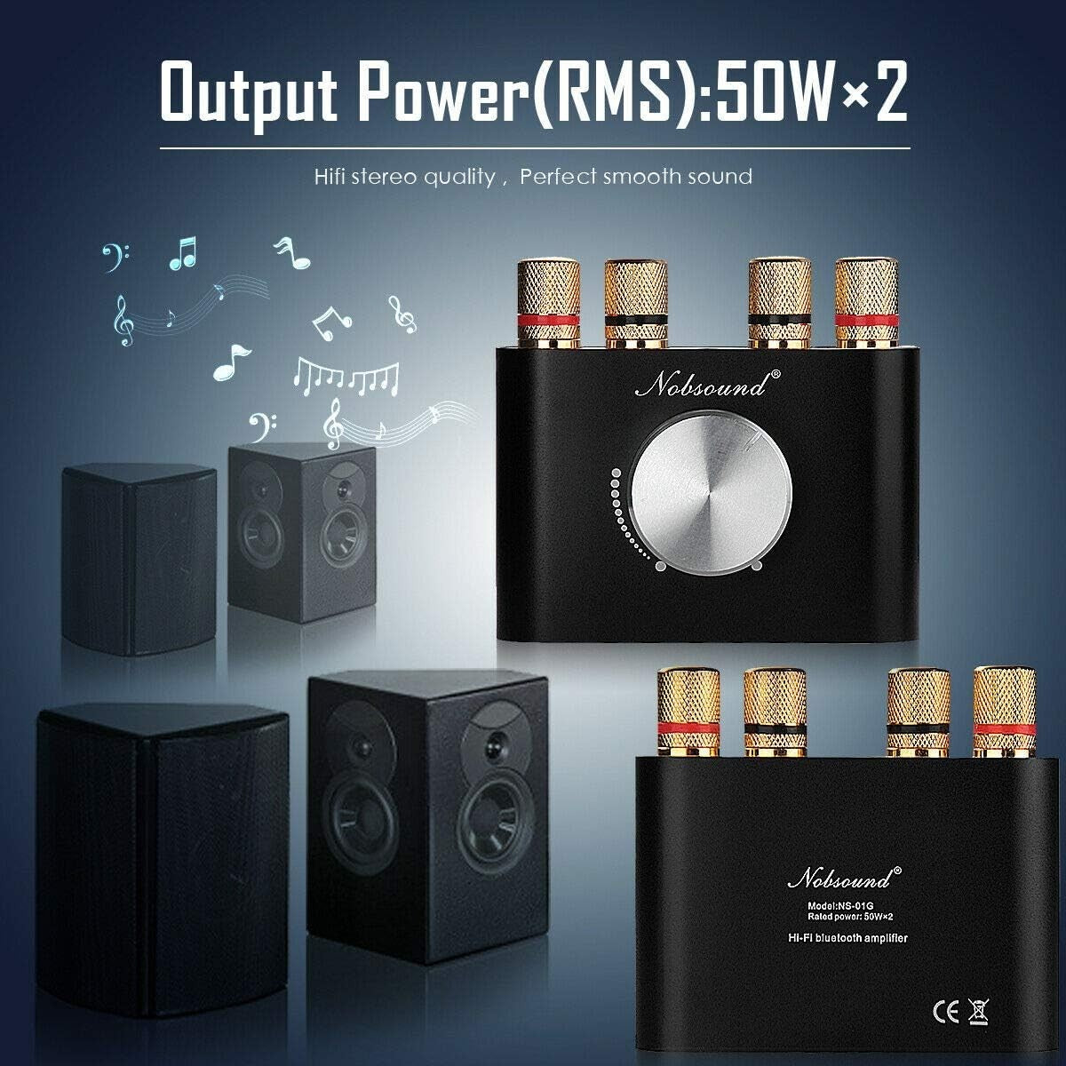 Mini Bluetooth 5.0 Stereo Amplifier 50W x2 HiFi USB AUX