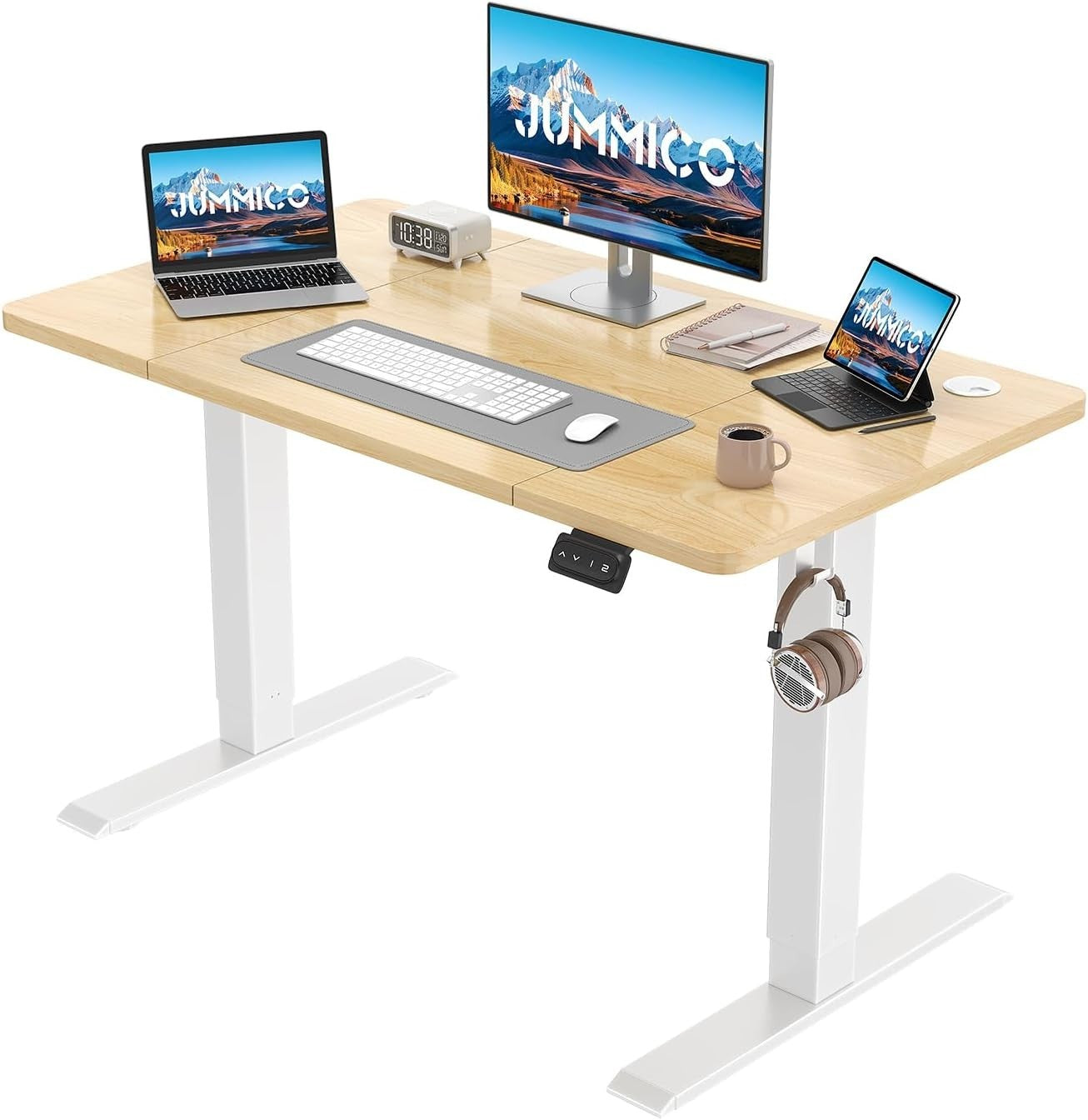 Electric Standing Desk 120x60cm Adjustable Beige Sit Stand Table with Memory