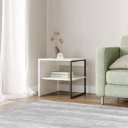 White 40cm Side Table with Open Shelf – Steel Frame, Sofa or Bedside Use