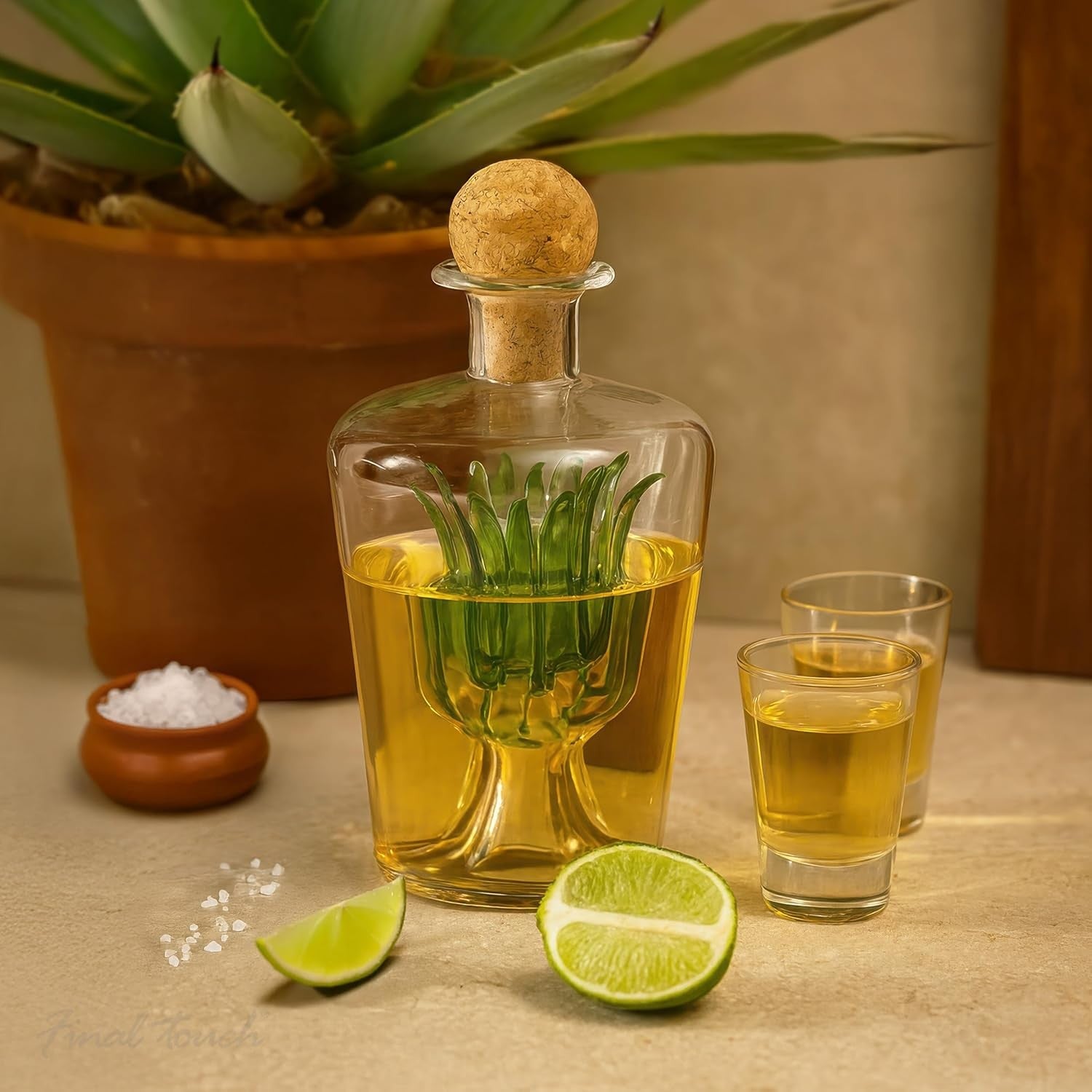 Agave Tequila Decanter 850ml Glass Bottle with Cork Stopper | Bar Gift Spirits
