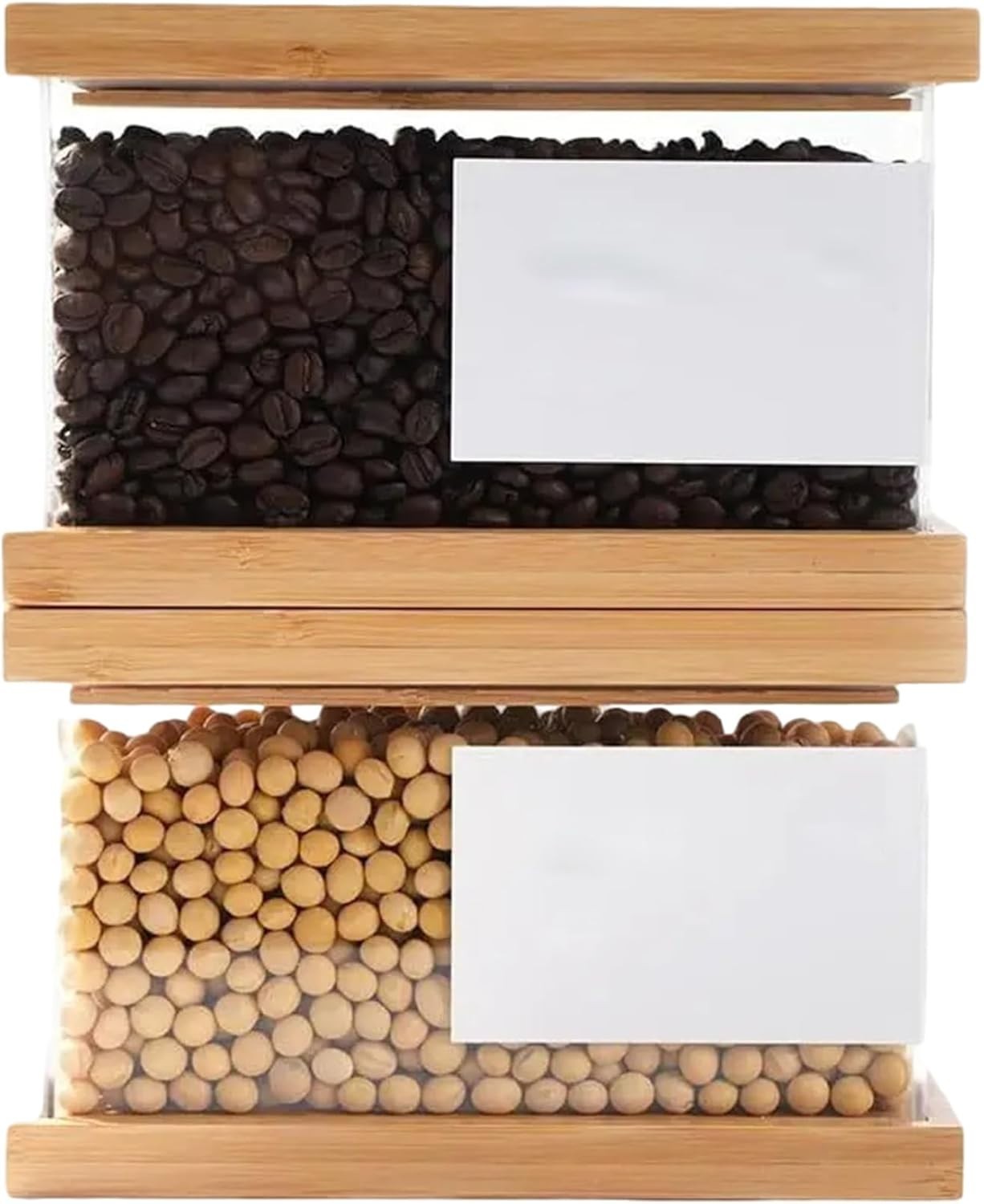 2PCS Wooden Cereal Storage Containers Airtight Snack Rice Dispenser