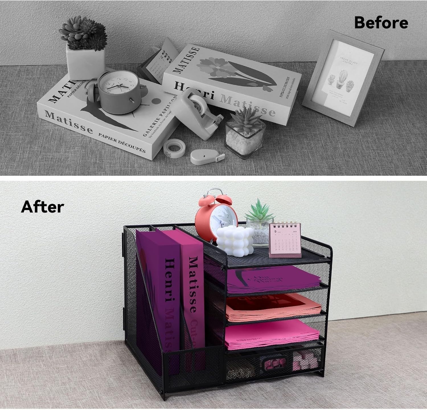 5 Tier Desk Organizer File Holder Drawer Mesh Paper Tray Office Black