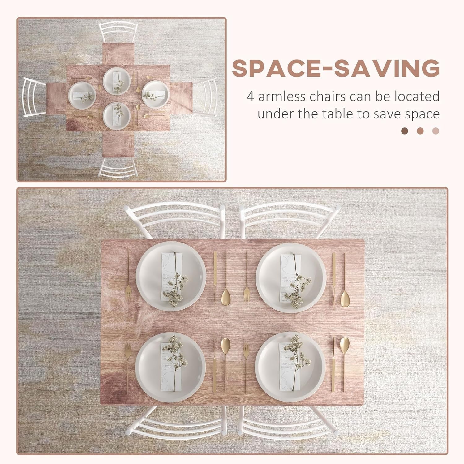 Space-Saving 5-Piece Dining Set with Steel Frame & Wood Table – Compact Fit