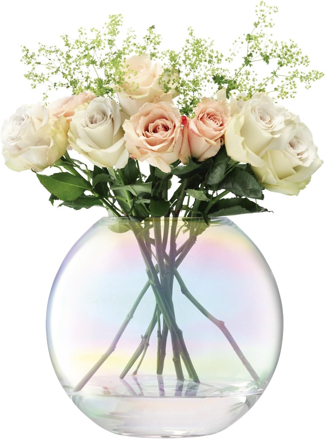 Round Glass Vase 24cm Mother of Pearl Decorative Flower Bowl Vase