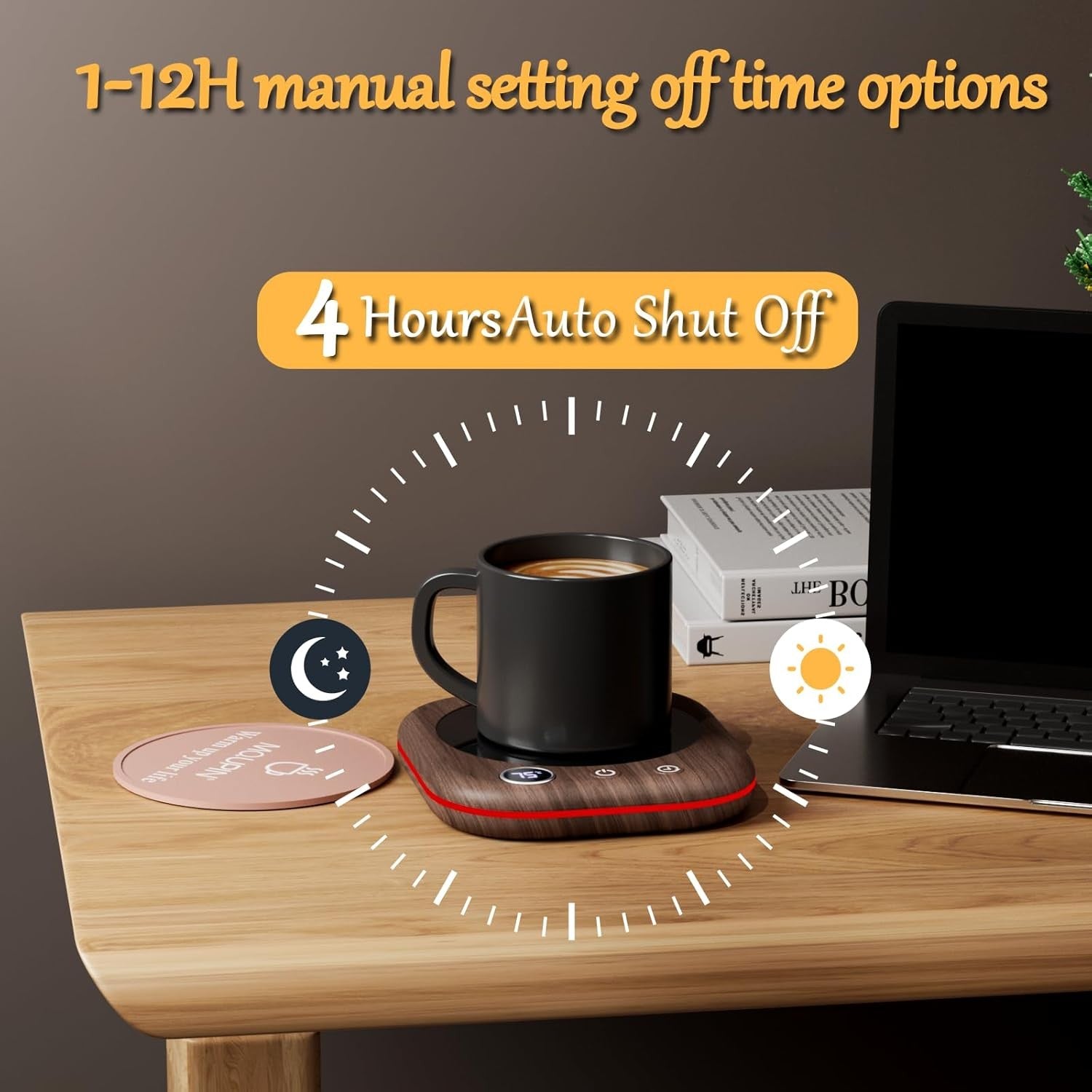 Coffee Mug Warmer 3 Temp Control 12H Auto Shut Off Desk Heater