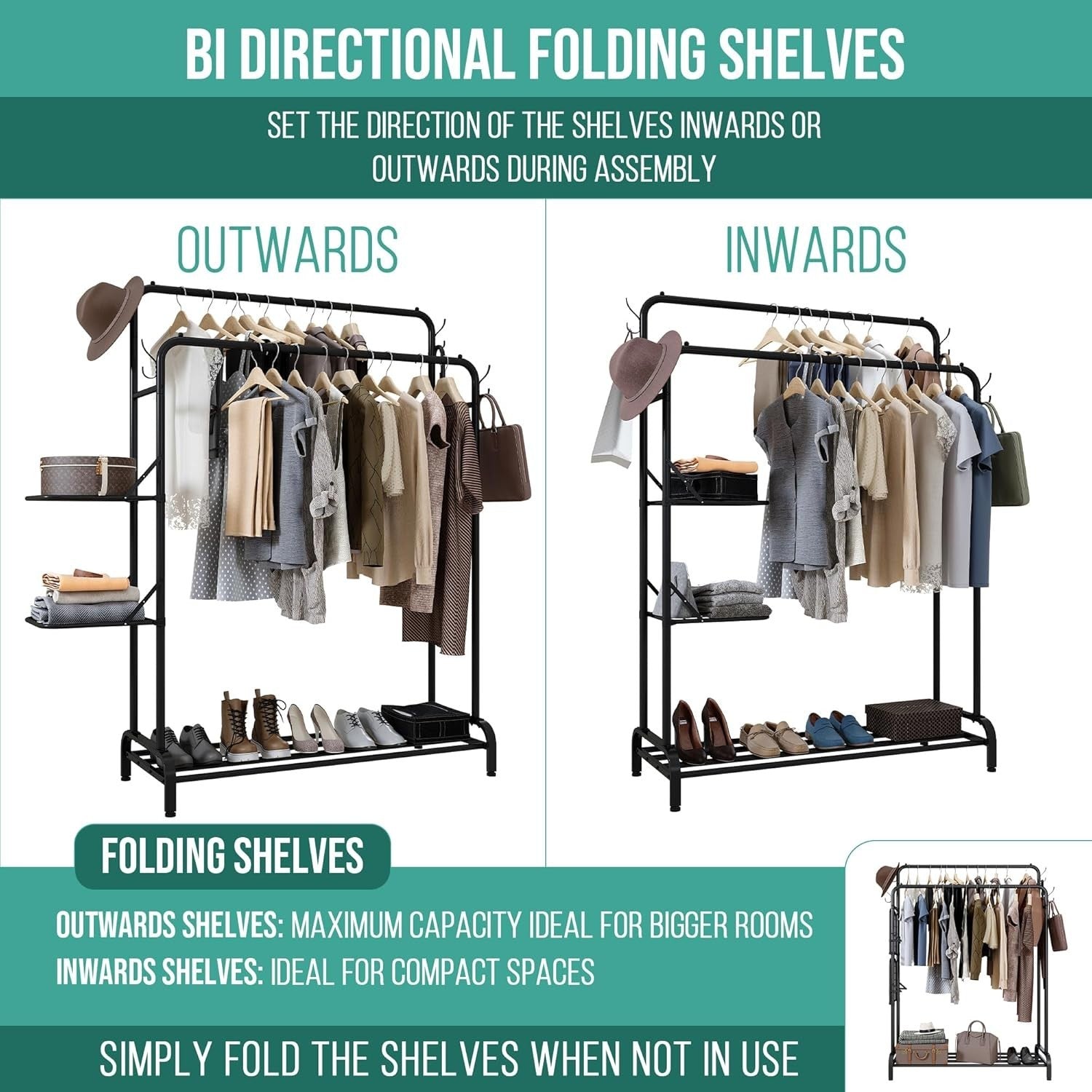 100KG Heavy Duty Clothes Rail With Shelves & Double Rods
