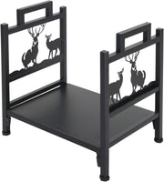 Firewood Log Holder Indoor Outdoor Rack Black Steel Sturdy Elk Design