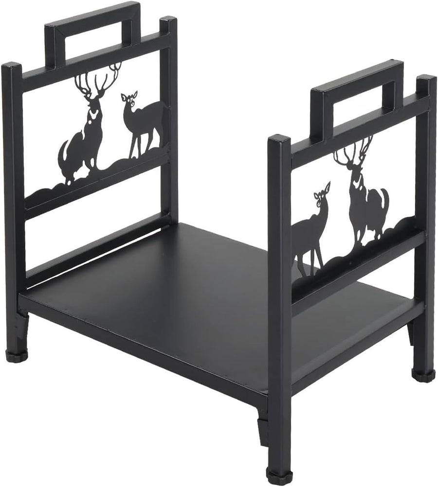 Firewood Log Holder Indoor Outdoor Rack Black Steel Sturdy Elk Design