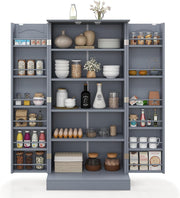 Grey Kitchen Pantry Cupboard Tall Storage Cabinet with Adjustable Shelves
