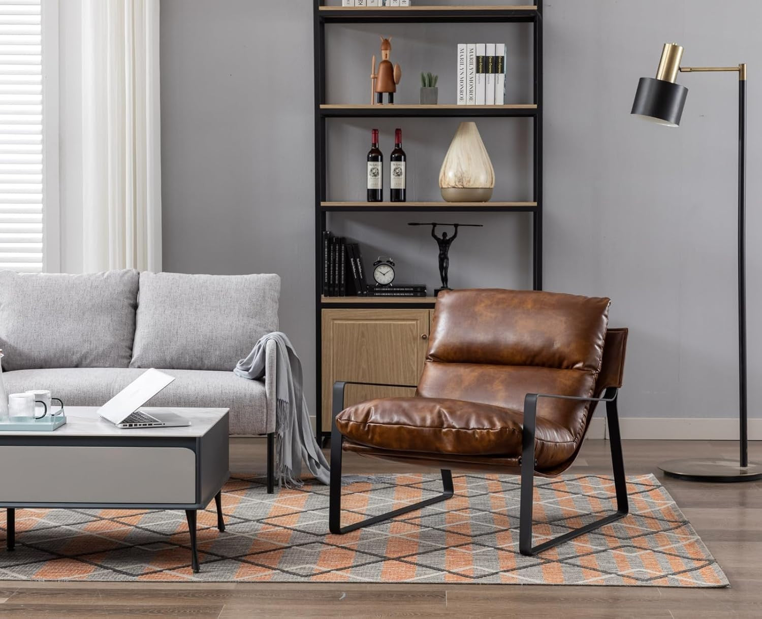 Modern PU Leather Armchair Tub Chair Metal Frame Lounge Reading Seat