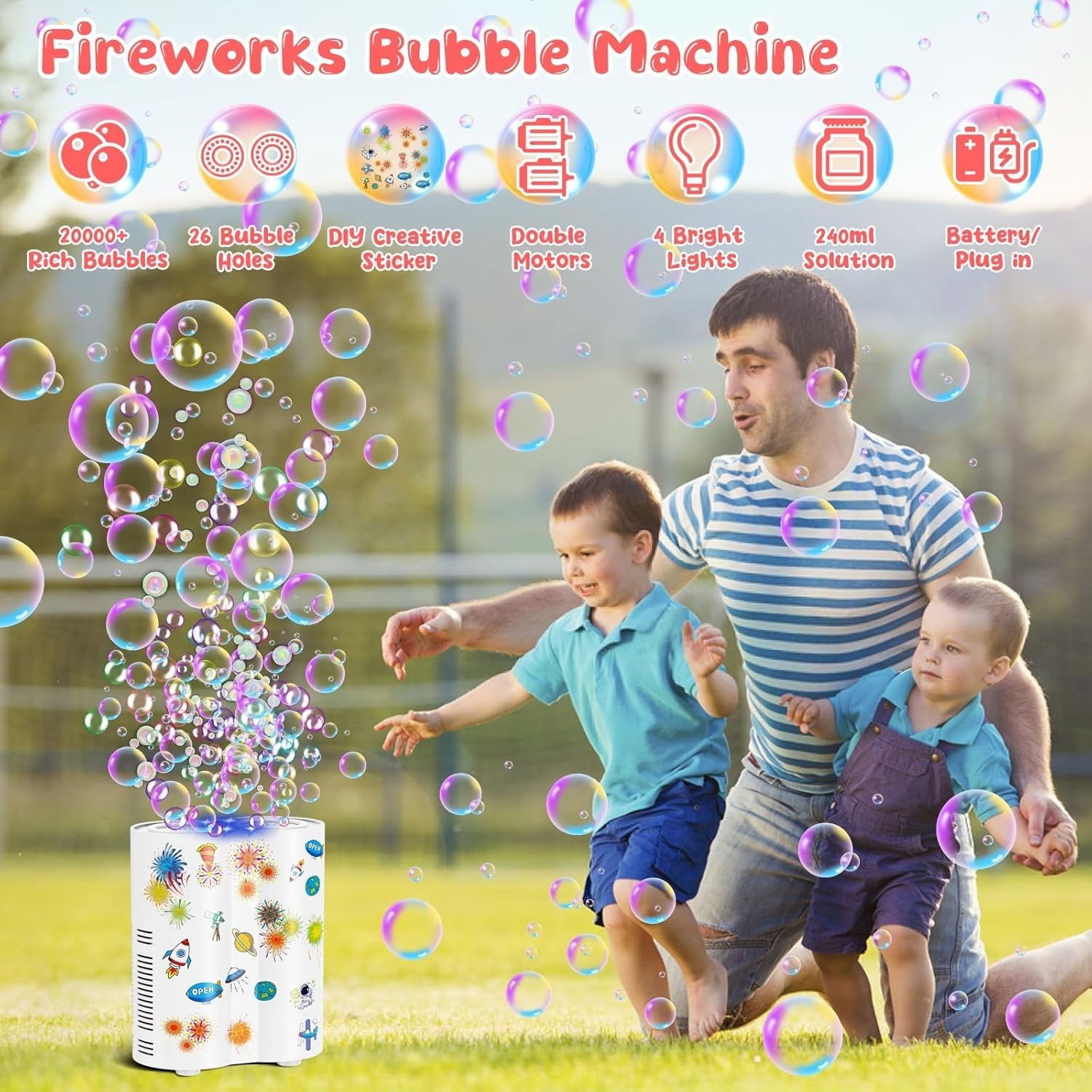 Bubble Machine Kids 20000 Bubbles 26 Hole LED Fireworks Toy