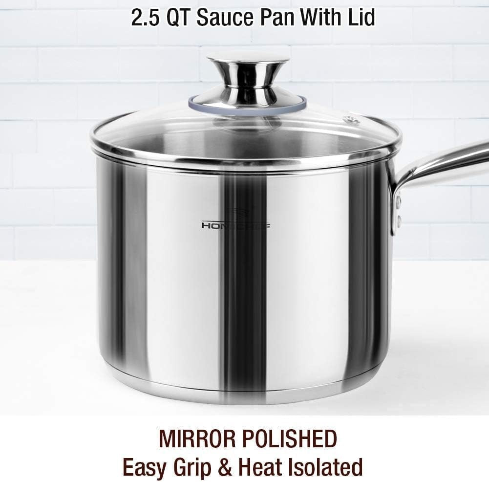 14Pcs Nickel-Free Stainless Steel Cookware Set with Glass Lids & Utensils