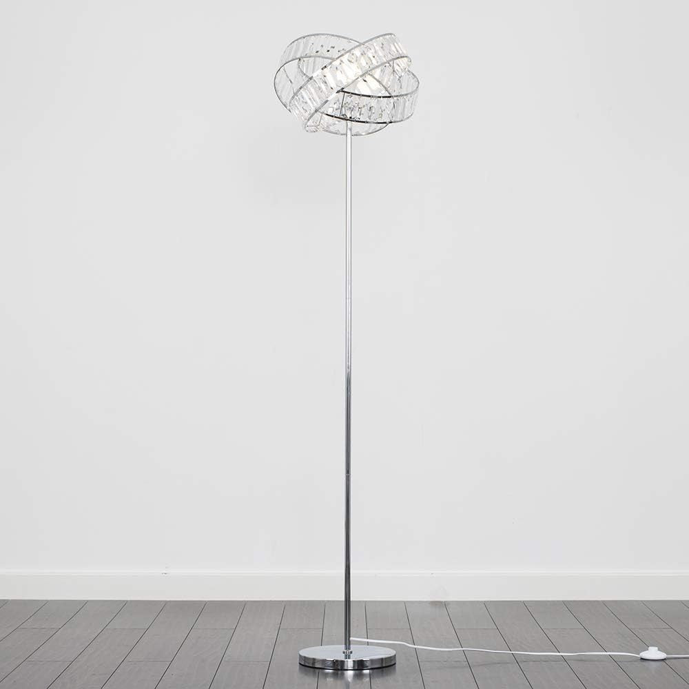 Modern Chrome Floor Lamp with Clear Acrylic Jewel Rings & Foot Switch