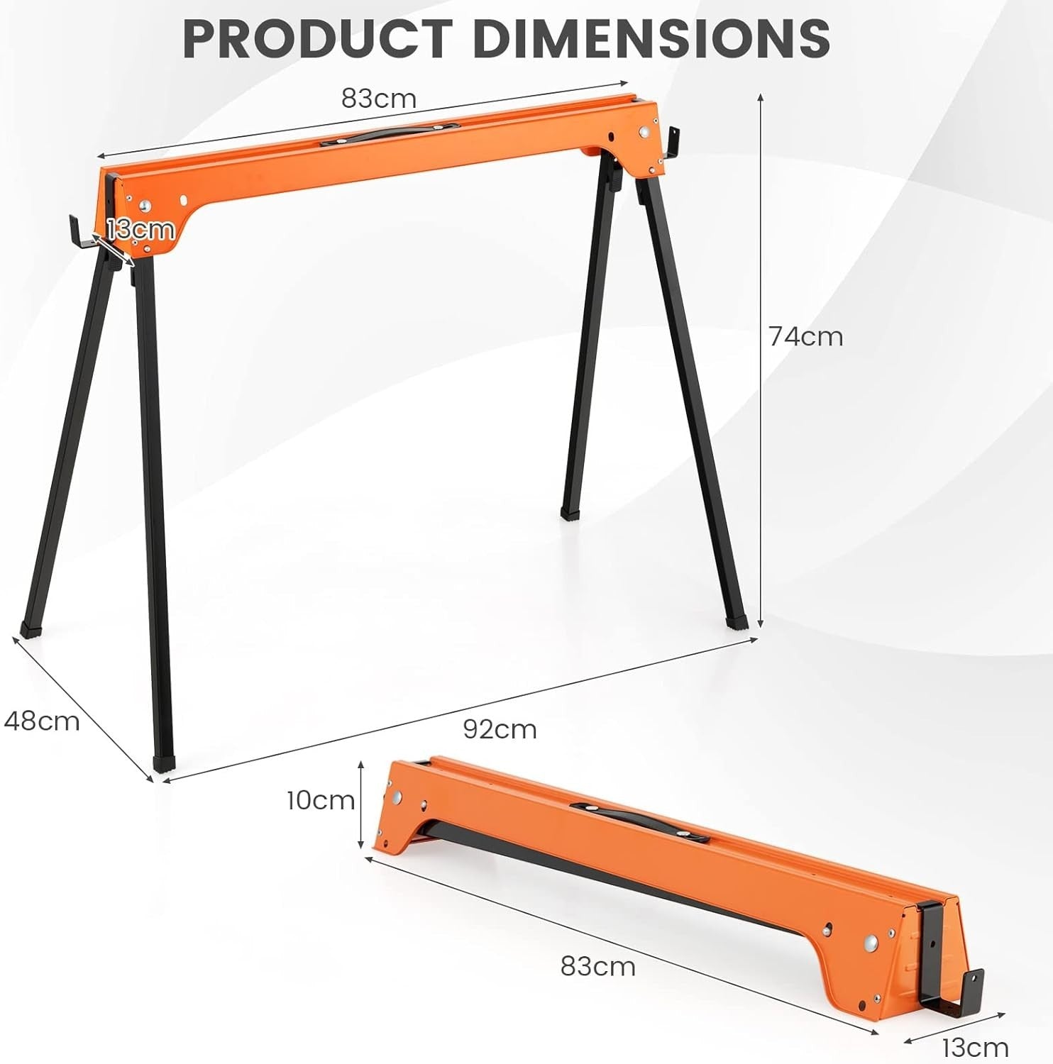 Folding Sawhorse Twin Pack Heavy Duty 454kg 2x4 Support Arms Orange 92x48
