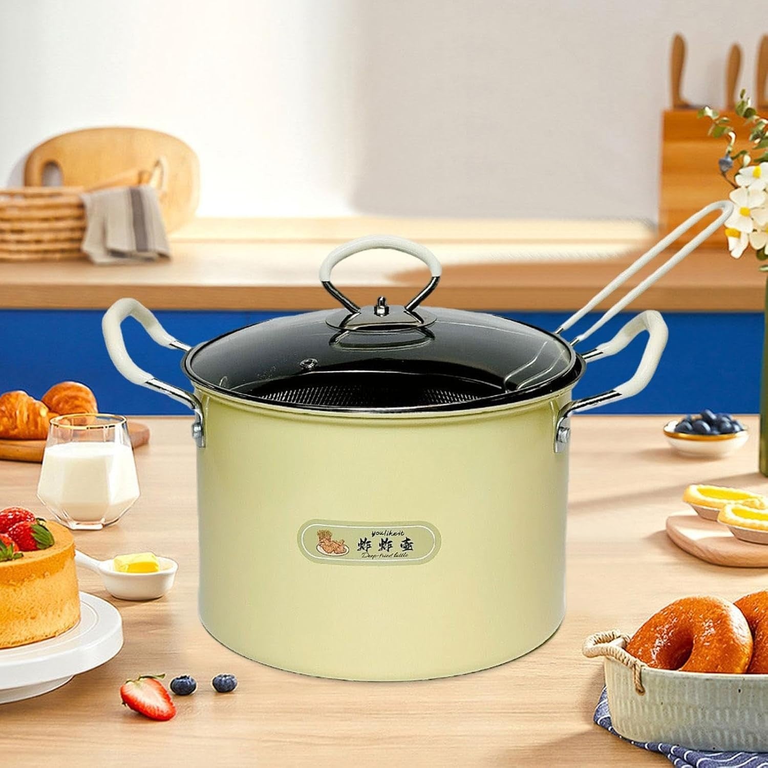 Deep Fryer Pot 5.2L With Removable Strainer Camping Restaurant Fry Pan