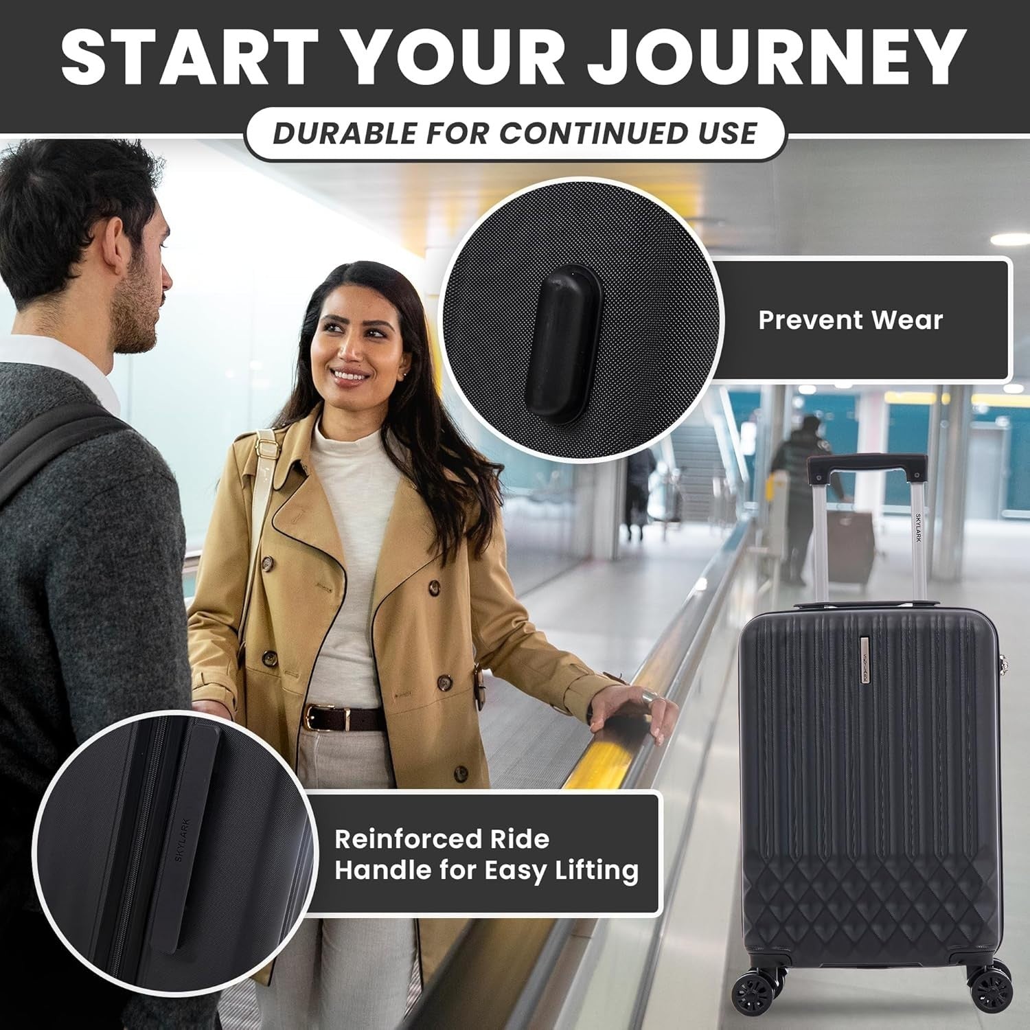 24 Inch Medium ABS Hard Shell Suitcase Lightweight Spinner 4 Wheels 66L
