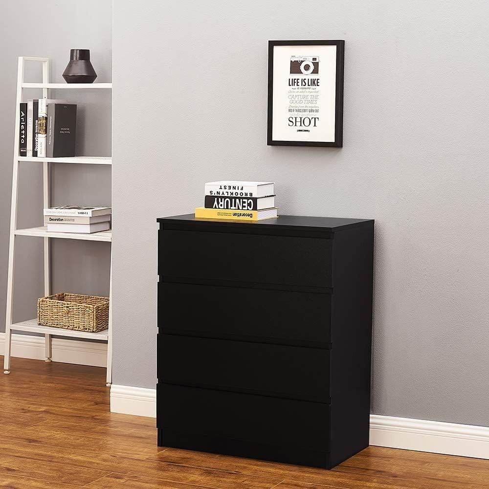 Black 4 Drawer Chest Bedroom Storage Unit Modern Tall Cabinet 70cm Wide