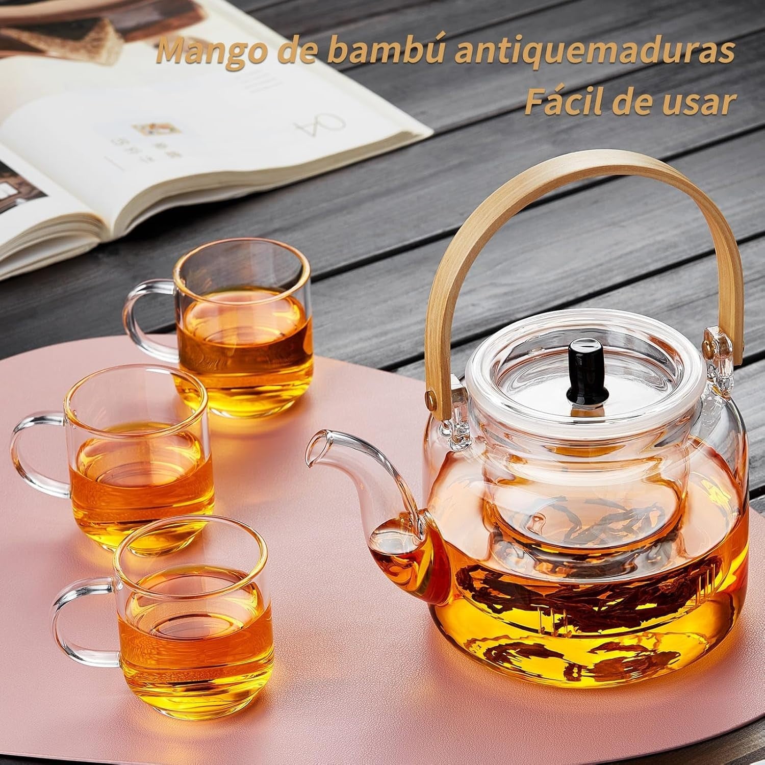 Glass Teapot Set 1100ml with Infuser 4 Cups Borosilicate Stovetop Safe