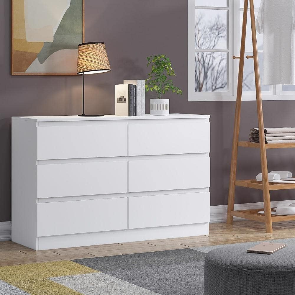 6 Drawer Chest White Storage Unit – Scratch Resistant, Bedroom & Office Use