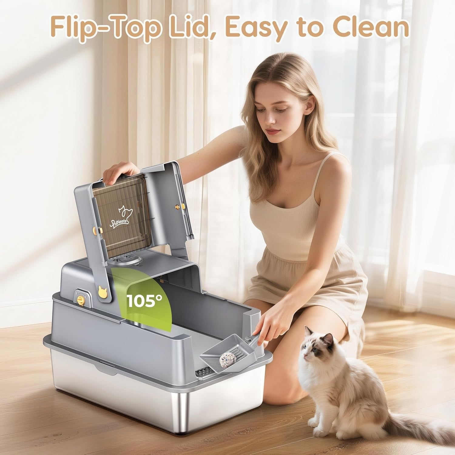 XXL Stainless Steel Cat Litter Box Covered High Sided Leak Proof Tray