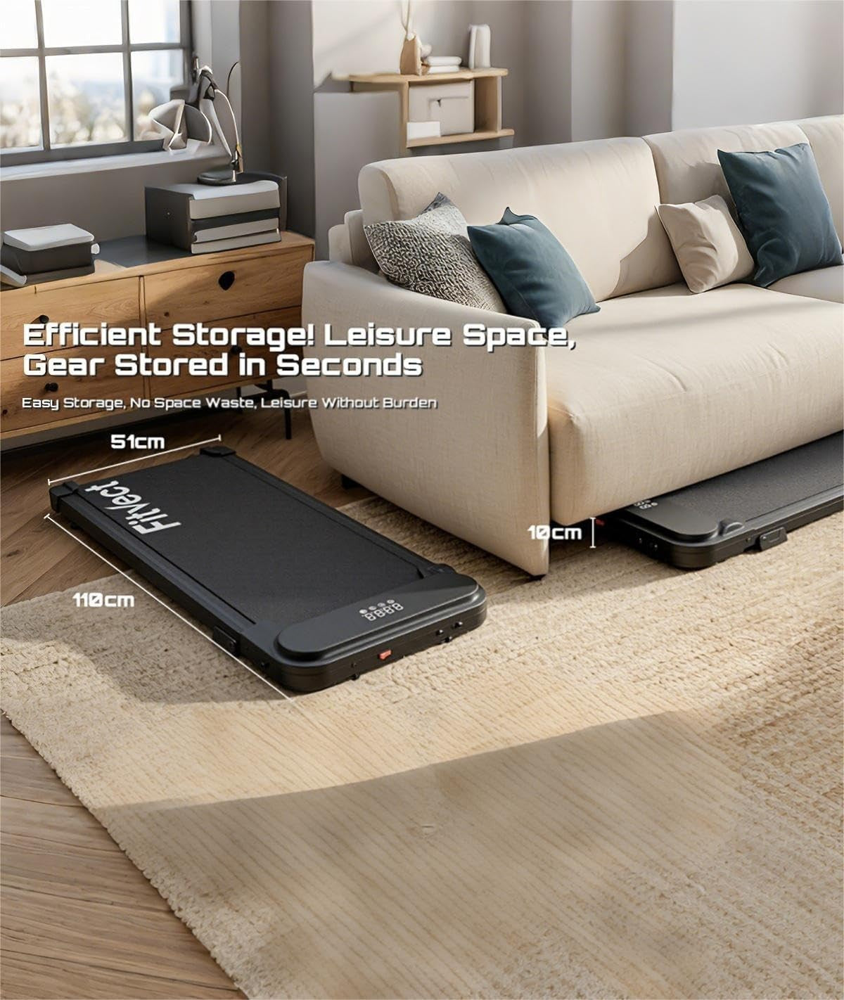 Under Desk Treadmill Walking Pad Foldable 8km/h Home Office Compact