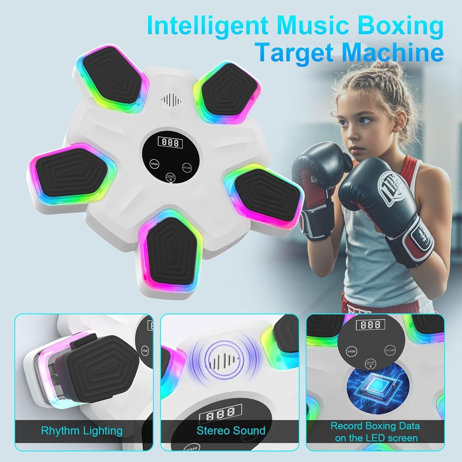 Music Boxing Machine Bluetooth LED Punch Pad Wall Mount Smart Home Trainer
