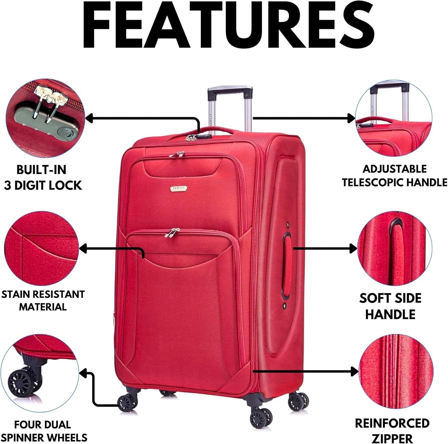 Large 29” Lightweight Expandable 4 Wheel Travel Suitcase Lock Red