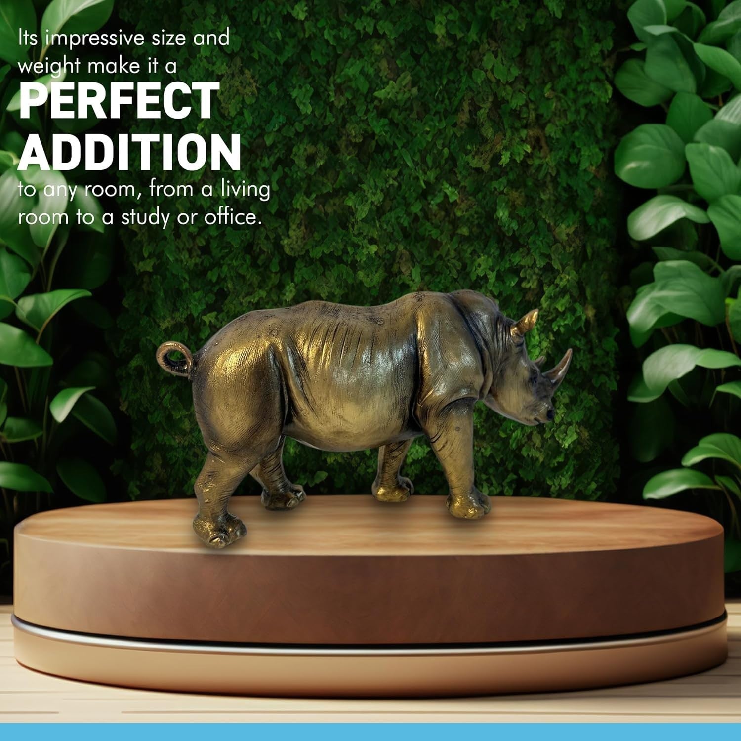 Antique Gold Rhino Ornament | Wildlife Resin Statue 26cm | Luxury Home Decor