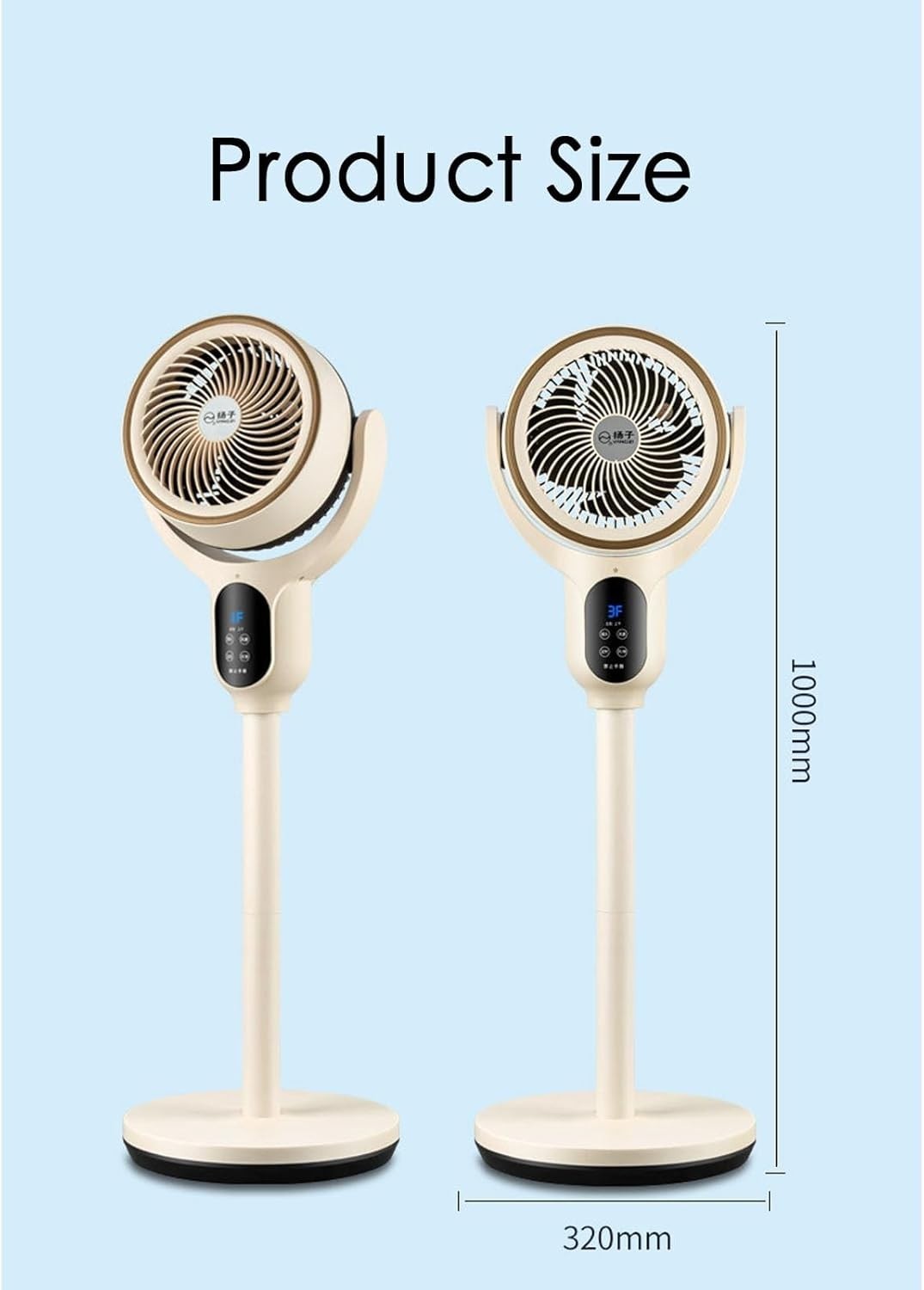 90°+90° Standing Fan Adjustable Height 3-Speed Quiet Floor Pedestal Fan Blue