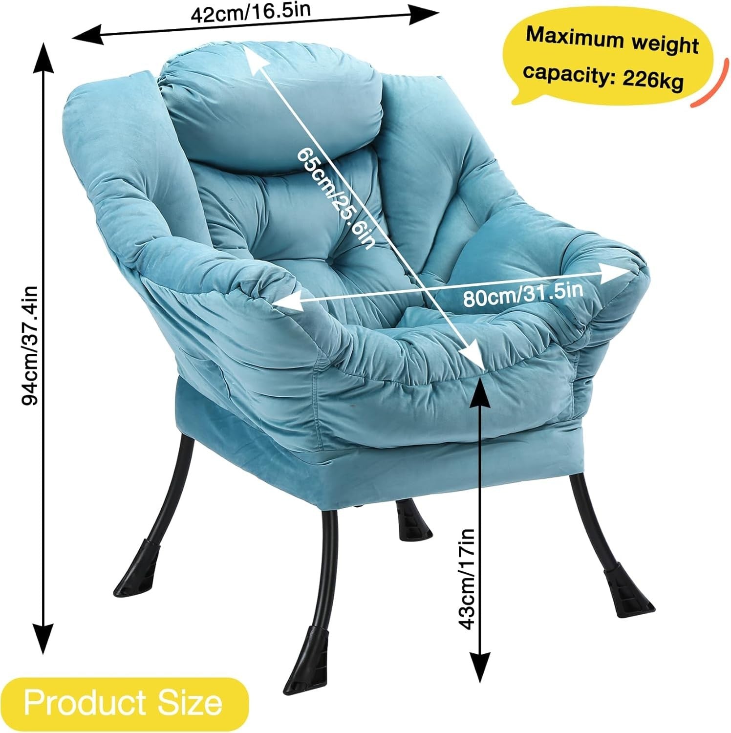 Modern Blue Accent Lounge Chair with Side Pocket | High Back Padded Sofa