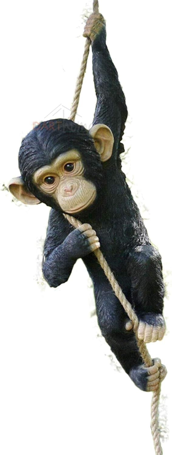 Climbing Monkey Hanging Garden Ornament with Rope ✔ Weatherproof Resin Statue
