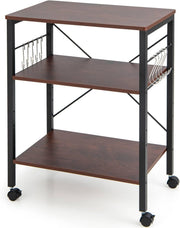Kitchen Bakers Rack Rolling Cart Microwave Stand 3 Shelves Wheels