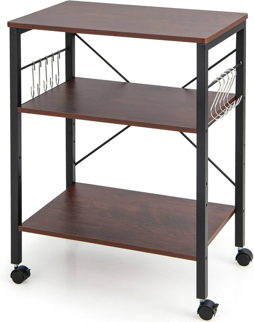 Kitchen Bakers Rack Rolling Cart Microwave Stand 3 Shelves Wheels