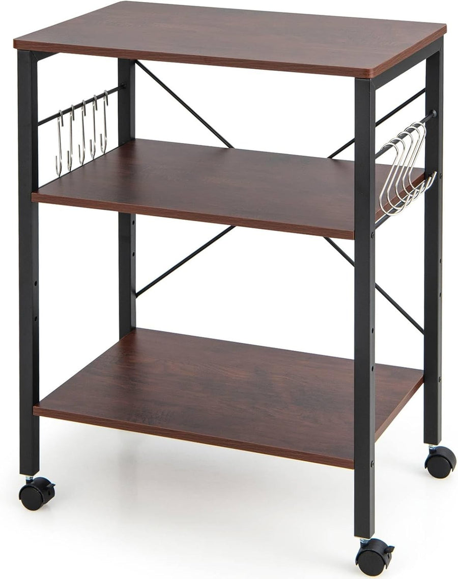 Kitchen Bakers Rack Rolling Cart Microwave Stand 3 Shelves Wheels