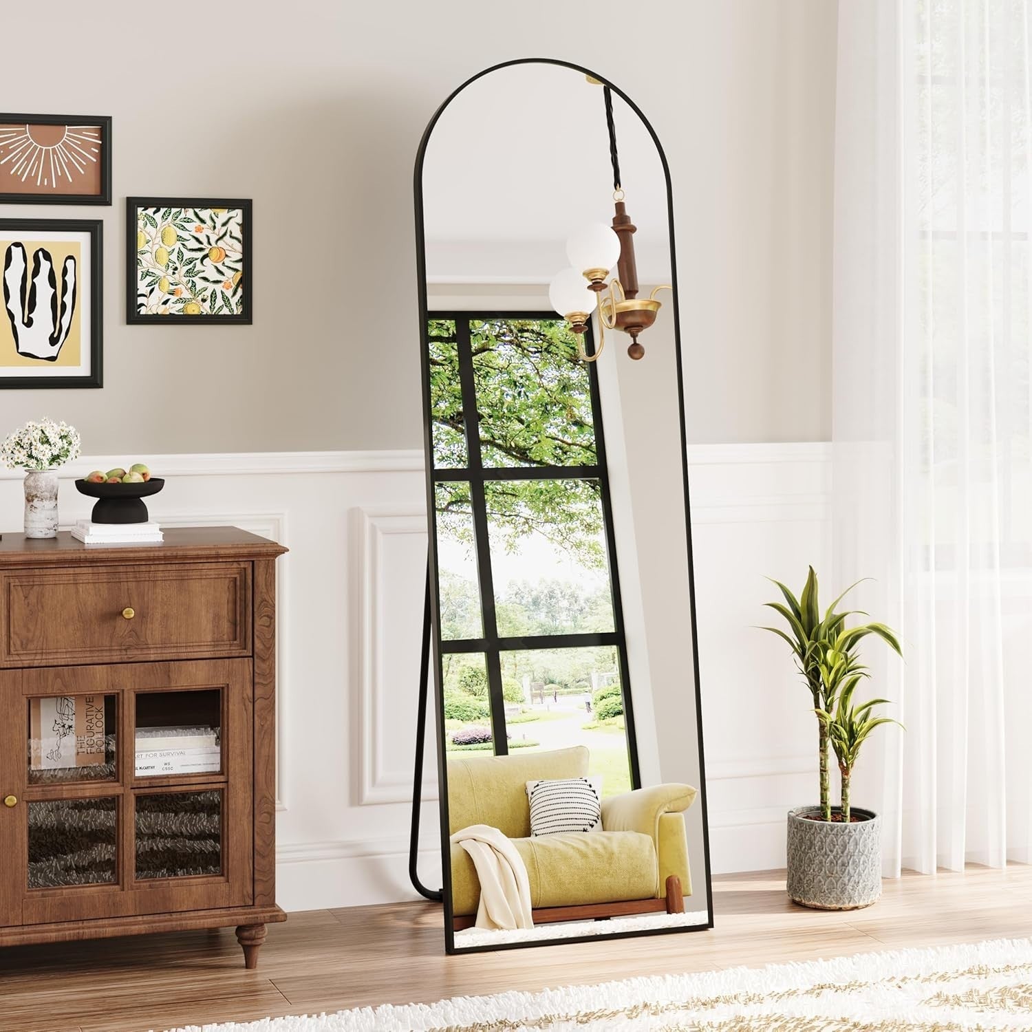 Large Full Length Arched Floor Mirror 160x50cm with Stand, Sleek Metal Frame