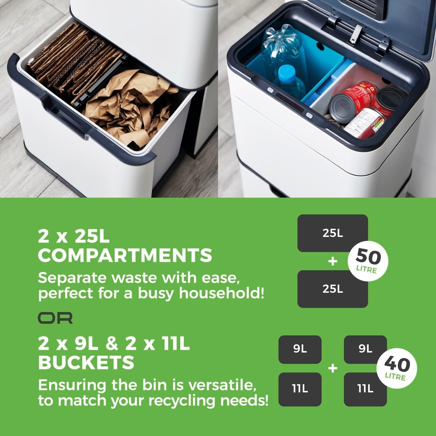 50L Touchless Recycling Bin | Automatic Sensor Trash Can White