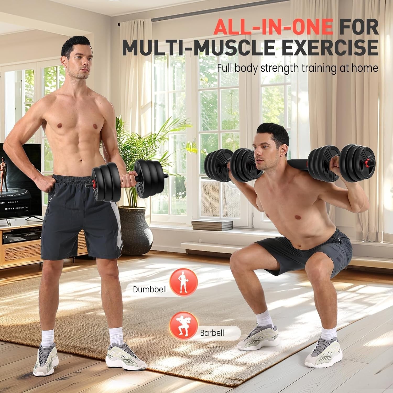 60LB Adjustable Dumbbells Set 2 in 1 Barbell Connector Home Gym