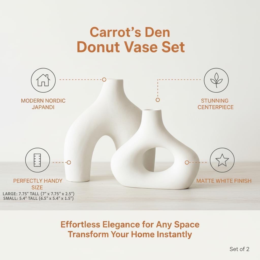 White Ceramic Donut Vase Set Modern Nordic Hollow Home Decor Table Display
