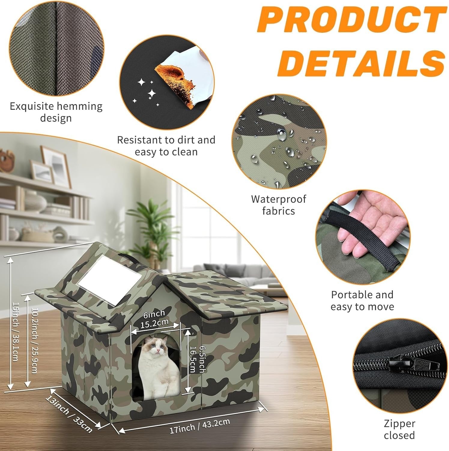Waterproof Outdoor Cat House with Soft Mat, Foldable Winter Shelter 33x38x43cm