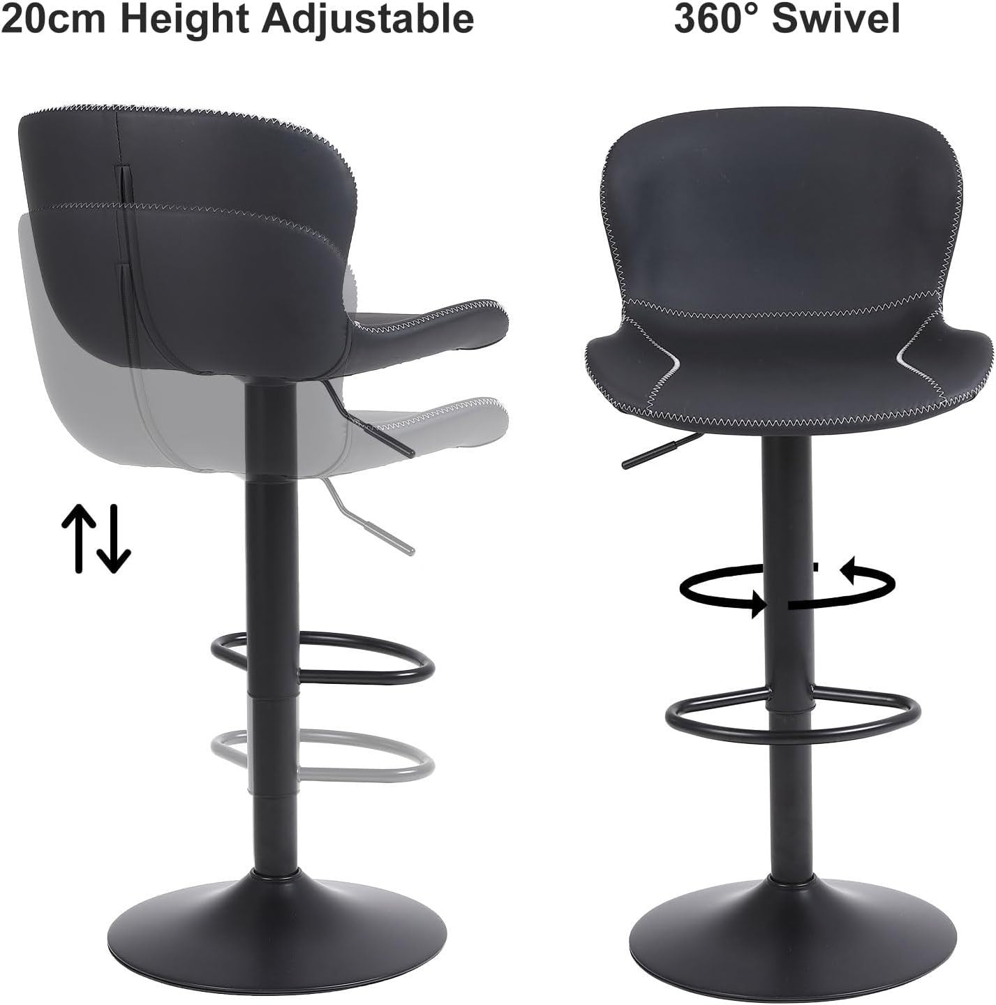 Black PU Leather Bar Stools Set of 4 | Adjustable Swivel Counter Chair