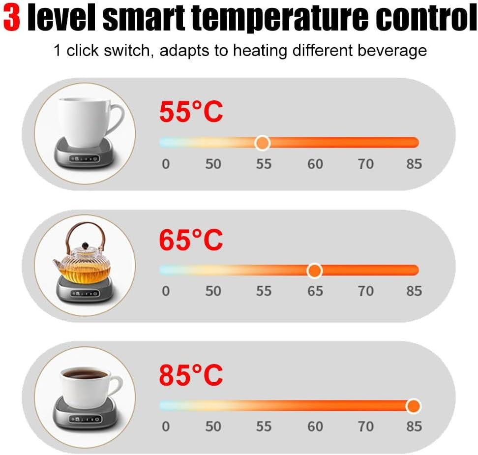 USB Coffee Mug Warmer 3 Temp Settings 8H Auto Shut Off Desk