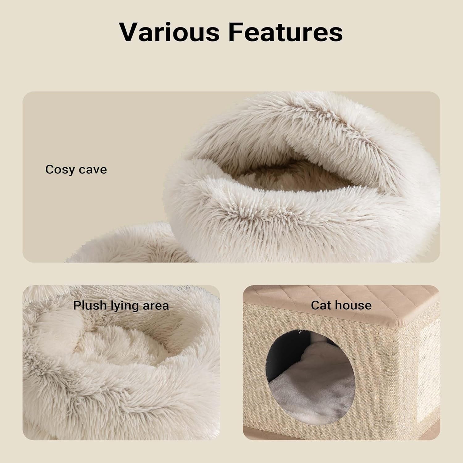 Designer Cat Tree Tower 95cm Branch Style Plush Scratching Post Cave Bed