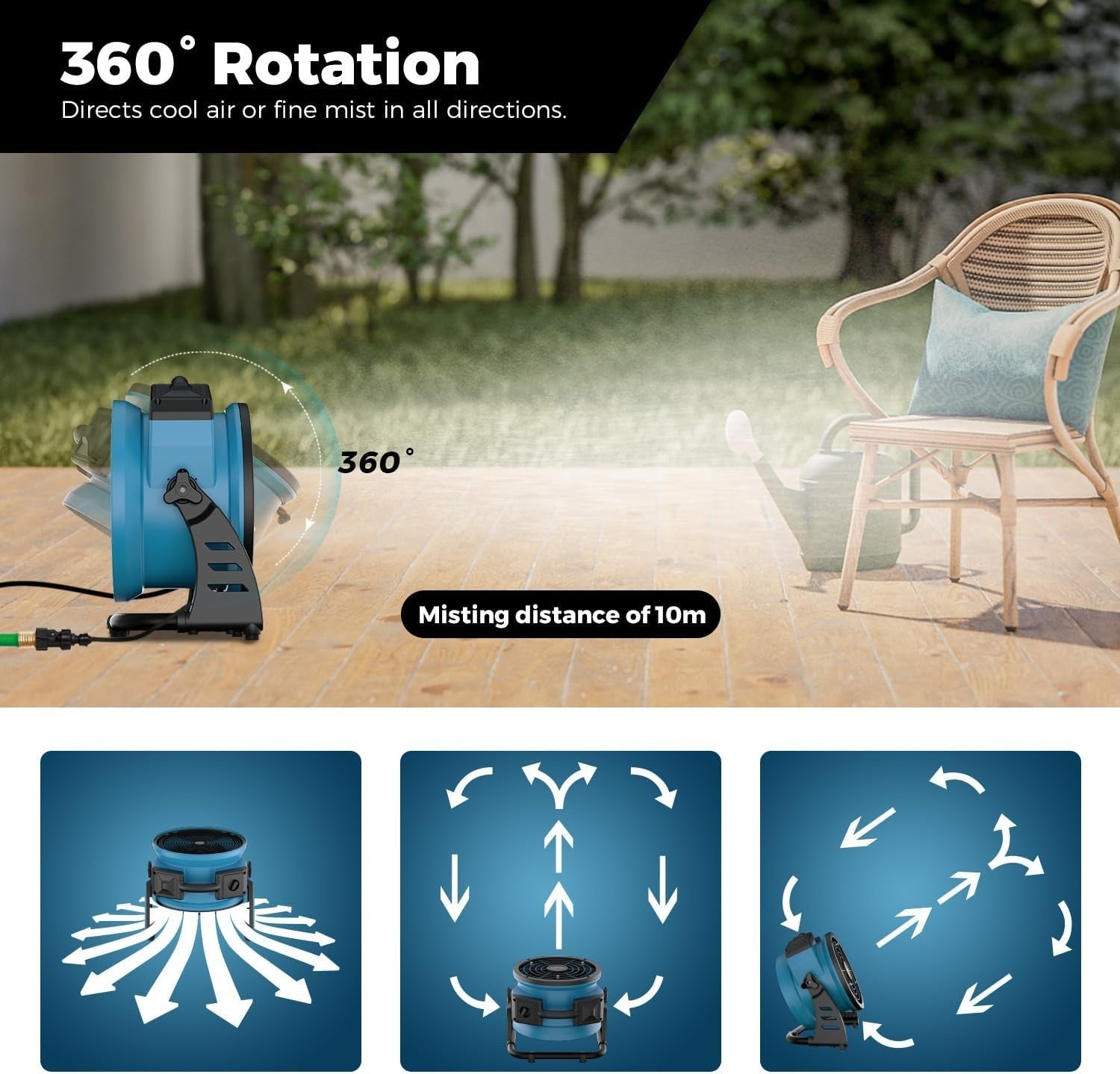 Outdoor Misting Fan – Heavy Duty 3-Speed Cooling Air Circulator for Patio & Camp
