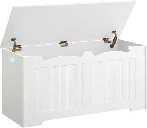 White Lift-Top Storage Bench with Shoe Organizer & Wooden Trunk