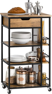 Industrial Kitchen Trolley on Wheels with Drawer 3 Shelves Storage Cart