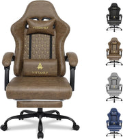 Reclining Gaming Chair with Footrest Pocket Spring Brown